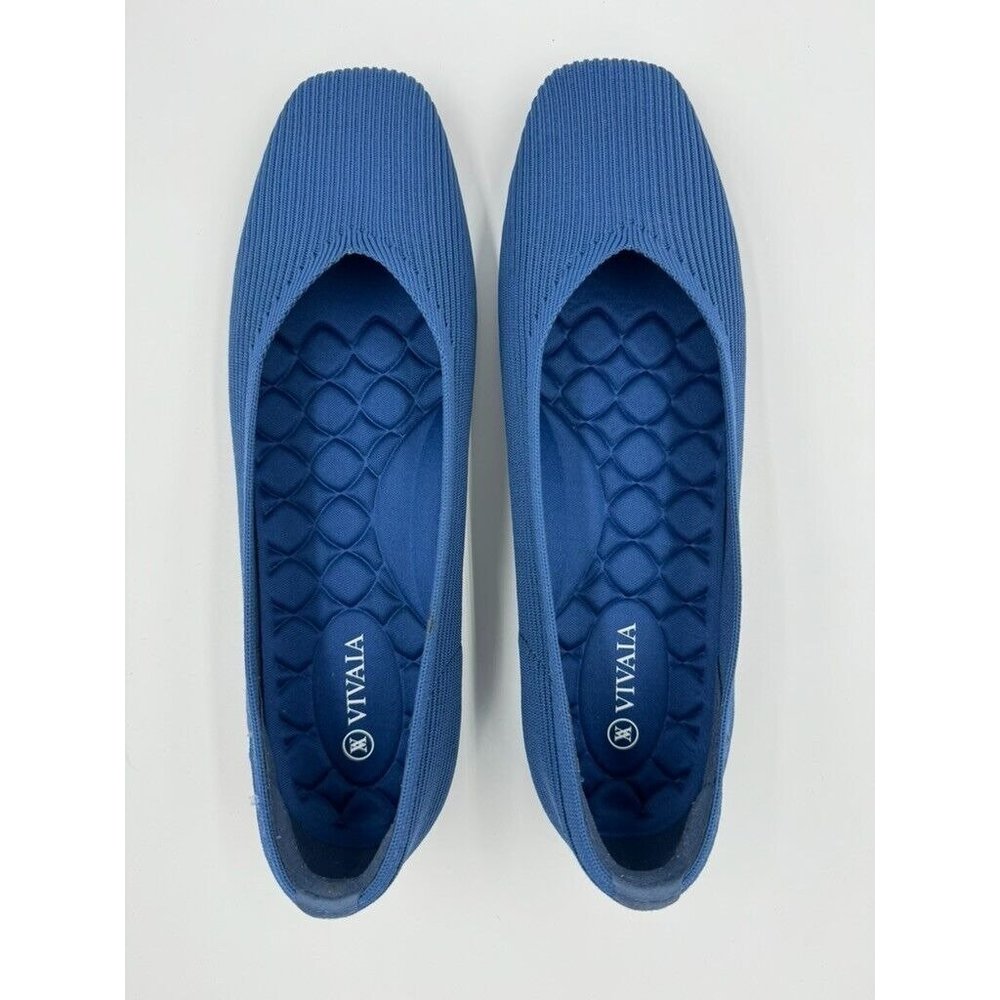 Vivaia Margot 2.0 Cloudwalker Blue Vintage Denim Womens Square-Toe V-Cut Flats